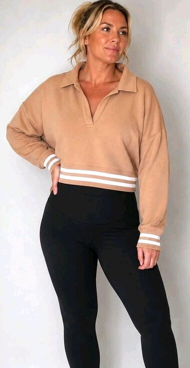 Aerie Tops - OFFLINE by Aerie Cloud NWT Fleece Polo Sweatshirt XXL Beach Dune Oversized Crop